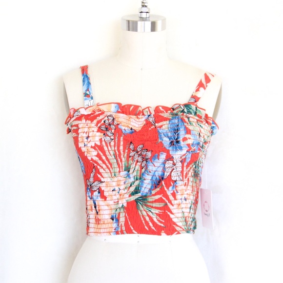 Tropical Ruched Crop Top - Picture 1 of 3
